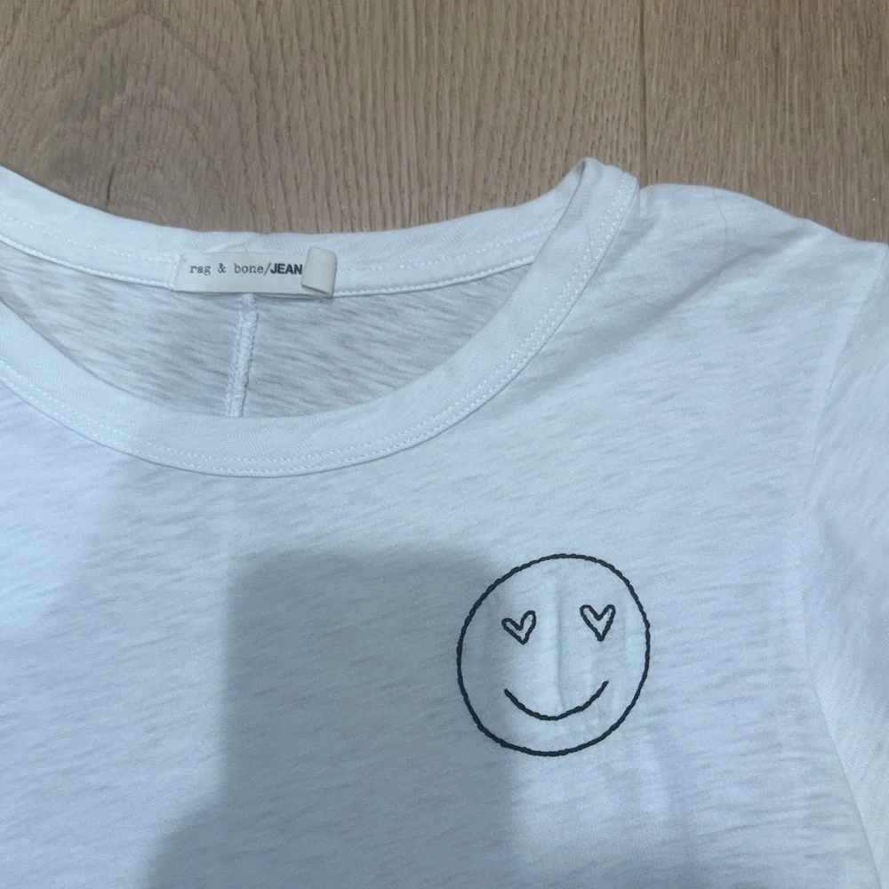 Rag & Bone White Tee with Heart Eyes Smiley Embroidery - Picture 2 of 6